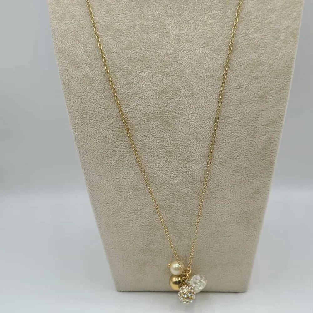 J Crew Gold tone Faux Pearl Gold  & Pave Ball Pendant